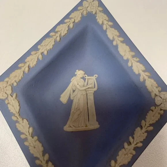 Wedgwood Jasperware Blue Diamond Dish England Vintage Trinket Tray Classical - Picture 3 of 6